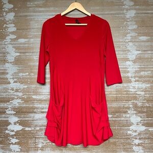 IC by Connie K Red Tunic Top Art to Wear Minimal Classic Stretch Womens S